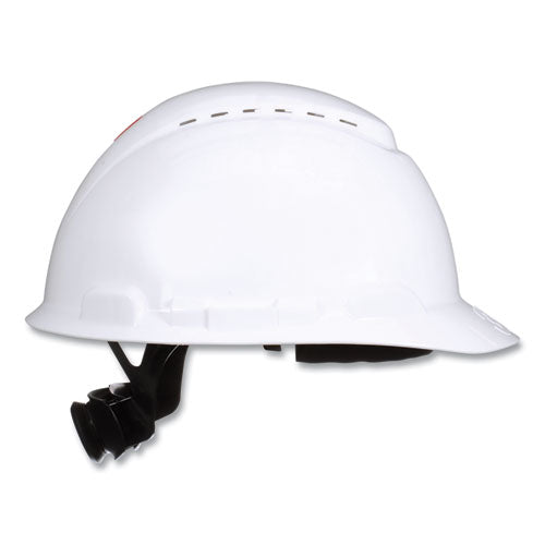 Image of 3M SecureFit H-Series Hard Hats, H-700 Front-Brim Cap with UV Indicator, 4-Point Pressure Diffusion Ratchet Suspension, White