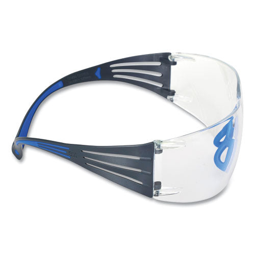 Image of 3M SecureFit Protective Eyewear, 400 Series, Black/Blue Plastic Frame, Clear Polycarbonate Lens