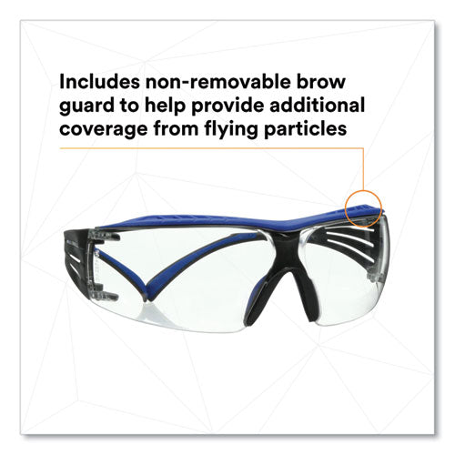 Image of 3M SecureFit Protective Eyewear, 200 Series, Blue/Gray Plastic Frame, Clear Polycarbonate Lens
