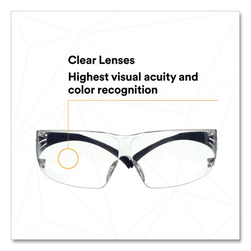 Image of 3M SecureFit Protective Eyewear, 200 Series, Dark Blue Plastic Frame, Clear Polycarbonate Lens