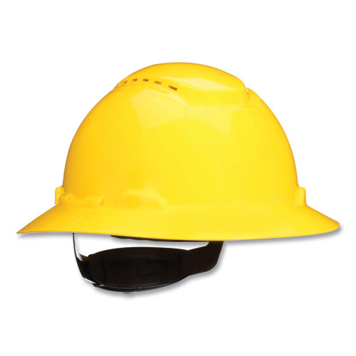 Image of 3M SecureFit H-Series Hard Hats, H-800 Vented Hat with UV Indicator, 4-Point Pressure Diffusion Ratchet Suspension, Yellow