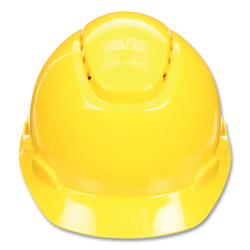 Image of 3M SecureFit H-Series Hard Hats, H-700 Vented Cap with UV Indicator, 4-Point Pressure Diffusion Ratchet Suspension, Yellow