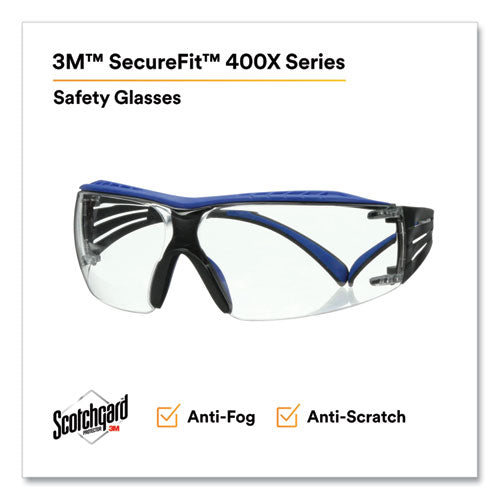 Image of 3M SecureFit Protective Eyewear, 200 Series, Blue/Gray Plastic Frame, Clear Polycarbonate Lens