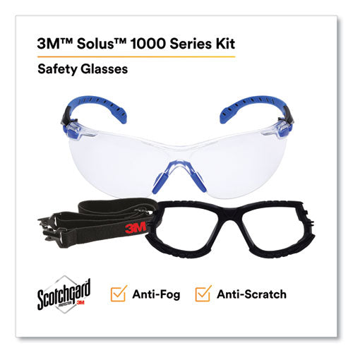 Image of 3M Solus 1000 Series Safety Glasses, Black/Blue Plastic Frame, Clear Polycarbonate Lens