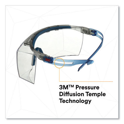 Image of 3M SecureFit Protective Eyewear, 3700 OTG Series, Blue Plastic Frame, Clean Polycarbonate Lens