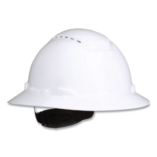 Image of 3M SecureFit H-Series Hard Hats, H-800 Vented Hat with UV Indicator, 4-Point Pressure Diffusion Ratchet Suspension, White