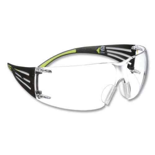 Image of 3M SecureFIt Protective Eyewear, 400 Series, Green Plastic Frame, Clear Polycarbonate Lens