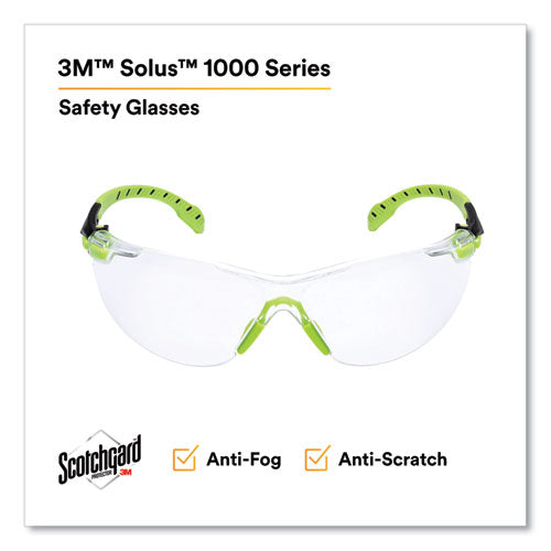 Image of 3M Solus 1000-Series Safety Glasses, Black/Green Plastic Frame, Clear Polycarbonate Lens