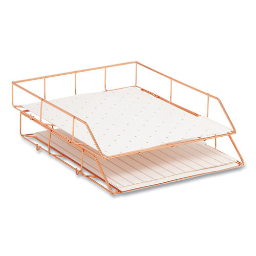 Image of U Brands Letter-Size Desktop Fashion Filing Set, Rose Gold, (1) Rack, (3) Hanging Folders, (3) File Folders, (2) Trays,(1) Mail Sorter