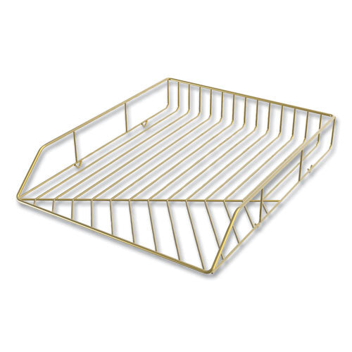 Image of U Brands Vena Desktop Organization Kit, 8 Compartments, Letter Sorter, Paper Tray, Pencil Cup, Gold, Metal