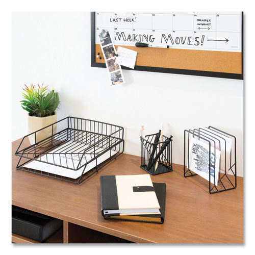 Image of U Brands Vena Desktop Organization Kit, 8 Compartments, Letter Sorter, Paper Tray, Pencil Cup, Black, Metal
