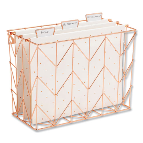 Image of U Brands Letter-Size Desktop Fashion Filing Set, Rose Gold, (1) Rack, (3) Hanging Folders, (3) File Folders, (2) Trays,(1) Mail Sorter