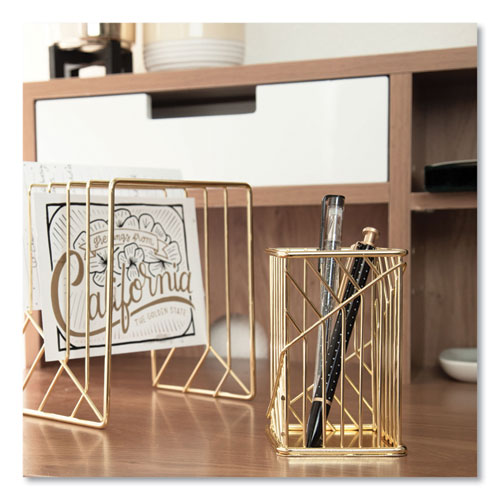 Image of U Brands Vena Desktop Organization Kit, 8 Compartments, Letter Sorter, Paper Tray, Pencil Cup, Gold, Metal