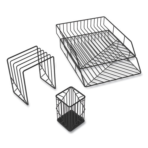 Image of U Brands Vena Desktop Organization Kit, 8 Compartments, Letter Sorter, Paper Tray, Pencil Cup, Black, Metal