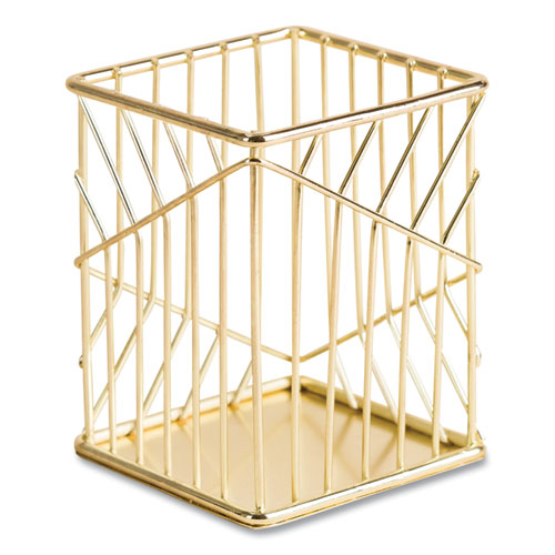 Image of U Brands Vena Desktop Organization Kit, 8 Compartments, Letter Sorter, Paper Tray, Pencil Cup, Gold, Metal