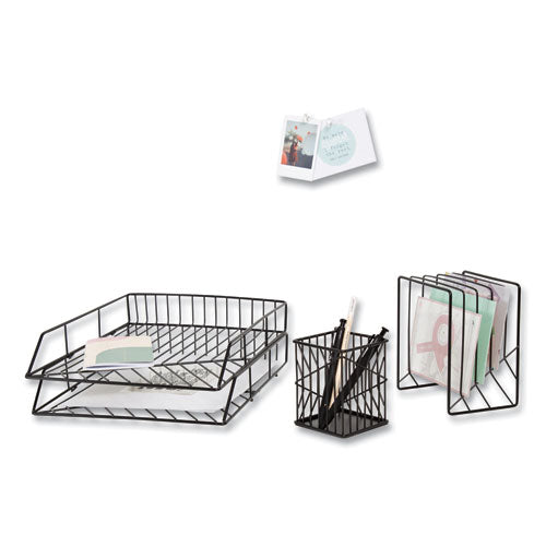 Image of U Brands Vena Desktop Organization Kit, 8 Compartments, Letter Sorter, Paper Tray, Pencil Cup, Black, Metal