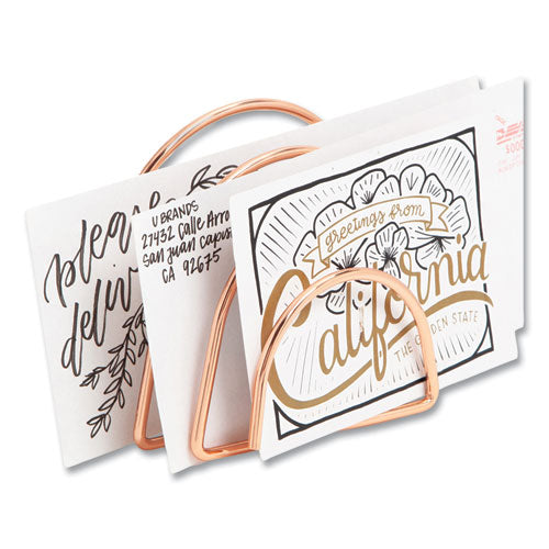 Image of U Brands Letter-Size Desktop Fashion Filing Set, Rose Gold, (1) Rack, (3) Hanging Folders, (3) File Folders, (2) Trays,(1) Mail Sorter
