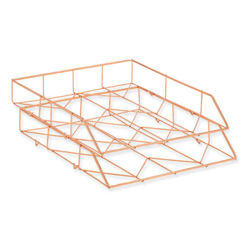 Image of U Brands Letter-Size Desktop Fashion Filing Set, Rose Gold, (1) Rack, (3) Hanging Folders, (3) File Folders, (2) Trays,(1) Mail Sorter