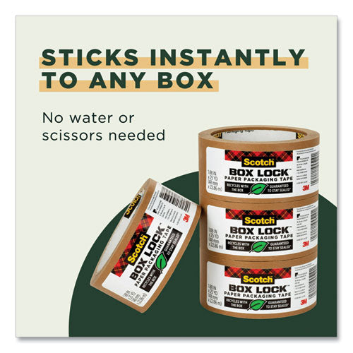 Image of Scotch® Box Lock Paper Packaging Tape, 3" Core, 1.88" x 25 yds, Brown