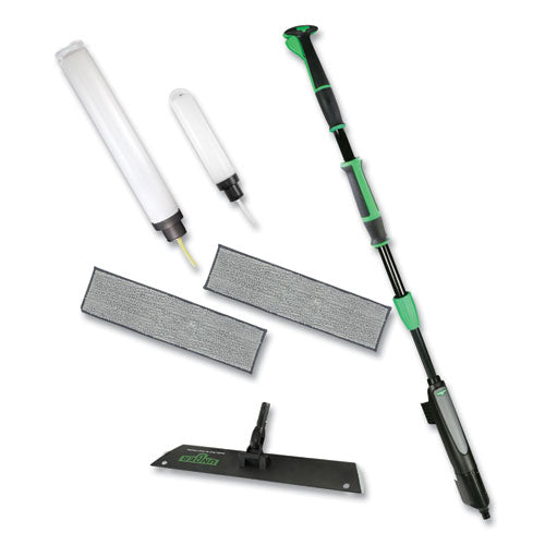 Image of Unger® Excella Floor Cleaning Kit, 20" Gray Microfiber Head, 48" to 65" Black/Green Handle