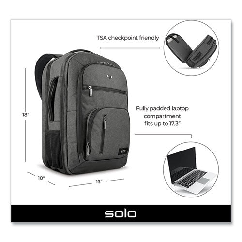 Image of Solo Grand Travel TSA Backpack, 17.3", 11.88 x 7 x 19, Dark Gray