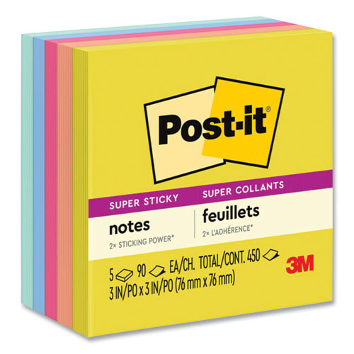 Image of Post-it® Notes Super Sticky Note Pads in Summer Joy Collection Colors, 3" x 3", Summer Joy Collection Colors, 90 Sheets/Pad, 5 Pads/Pack