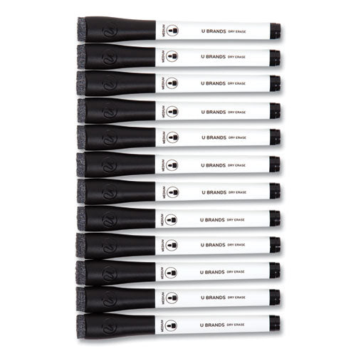 Image of U Brands Medium Point Low-Odor Dry-Erase Markers With Erasers, Medium Bullet Tip, Black, Dozen