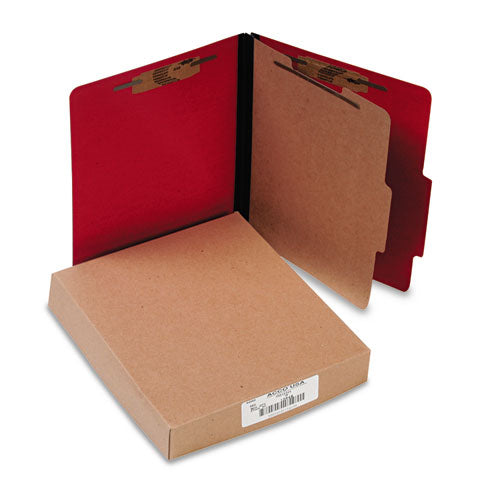 Image of ACCO ColorLife PRESSTEX Classification Folders, 2" Expansion, 1 Divider, 4 Fasteners, Letter Size, Executive Red Exterior, 10/Box