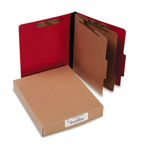 Image of ACCO ColorLife PRESSTEX Classification Folders, 3" Expansion, 2 Dividers, 6 Fasteners, Letter Size, Executive Red Exterior, 10/Box