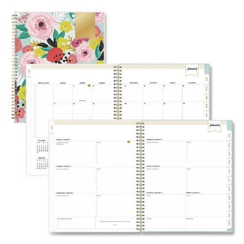 Image of Blue Sky® Day Designer Secret Garden Mint Frosted Weekly/Monthly Planner, Floral Artwork, 11 x 8.5, 12-Month (Jan to Dec): 2025