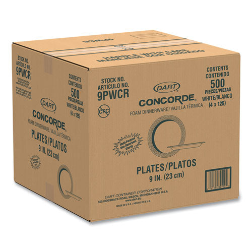 Image of Dart® Concorde Non-Laminated Foam Plates, 9" Dia, White, 125/pack