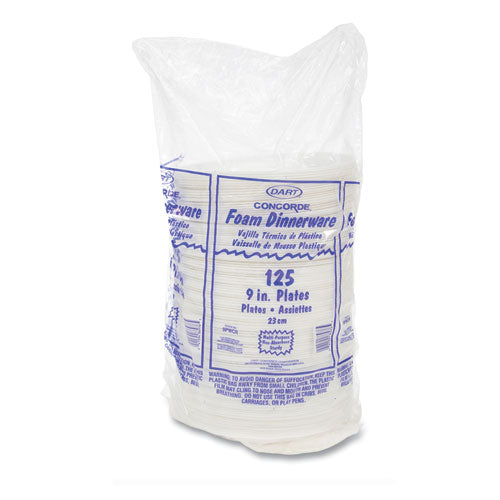 Image of Dart® Concorde Non-Laminated Foam Plates, 9" Dia, White, 125/pack