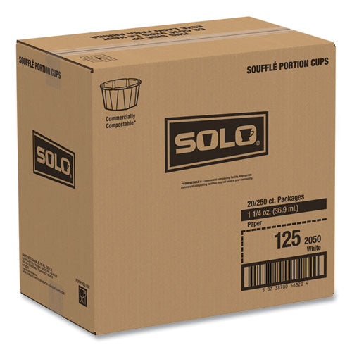Image of SOLO® Paper Portion Cups, 1.25 oz, White, 250/Bag, 20 Bags/Carton