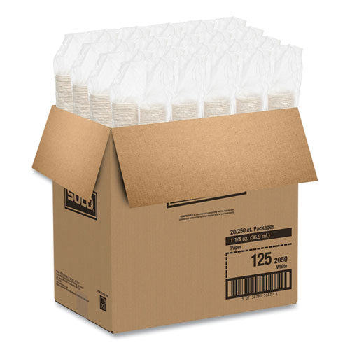 Image of SOLO® Paper Portion Cups, 1.25 oz, White, 250/Bag, 20 Bags/Carton