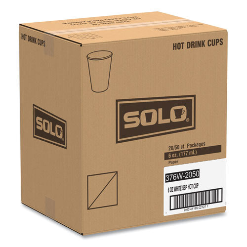Image of SOLO® Single-Sided Poly Paper Hot Cups, 6 Oz, White, 50/pack, 20 Packs/carton