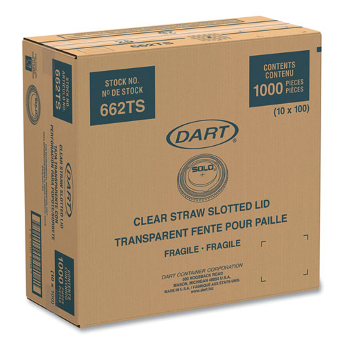 Image of SOLO® Straw-Slot Cold Cup Lids, Fits 9 oz to 20 oz Cold Cups, Plastic, Clear, 100/Sleeve, 10 Sleeves/Carton