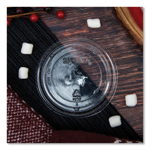Image of SOLO® Straw-Slot Cold Cup Lids, Fits 9 oz to 20 oz Cold Cups, Plastic, Clear, 100/Sleeve, 10 Sleeves/Carton