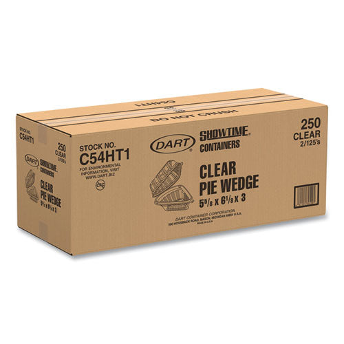 Image of Dart® Showtime Clear Hinged Containers, Pie Wedge, 6.67 oz, 6.1 x 5.6 x 3, Clear, Plastic, 125/Pack, 2 Packs/Carton