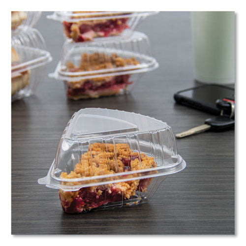 Image of Dart® Showtime Clear Hinged Containers, Pie Wedge, 6.67 oz, 6.1 x 5.6 x 3, Clear, Plastic, 125/Pack, 2 Packs/Carton
