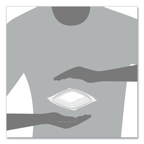 Image of Dart® PresentaBowls Pro Clear Square Lids for 8 oz to 16 oz Bowls, 5 x 5 x 1, Clear, Plastic, 63/Bag, 8 Bags/Carton