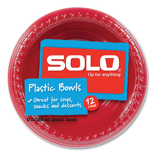 Image of SOLO® Party Plastic Premium Dinnerware, Bowl, 12 oz, White, 25/Pack