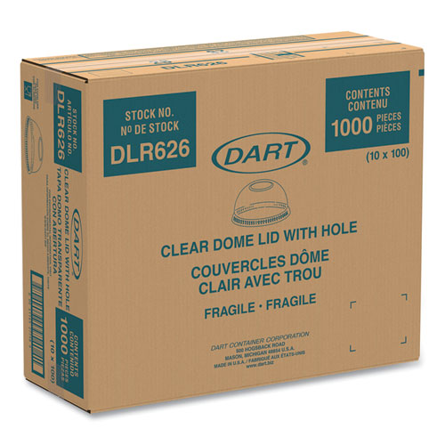 Image of Dart® Ultra Clear Dome Cold Cup Lids, Fits 16 oz to 24 oz Cold Cups, Plastic, Clear, 100/Pack