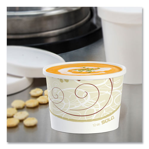 Image of SOLO® Double Poly Paper Food Containers, 12 oz, 3.6" Diameter x 3.3" h, Symphony Design, 25/Pack, 20 Packs/Carton