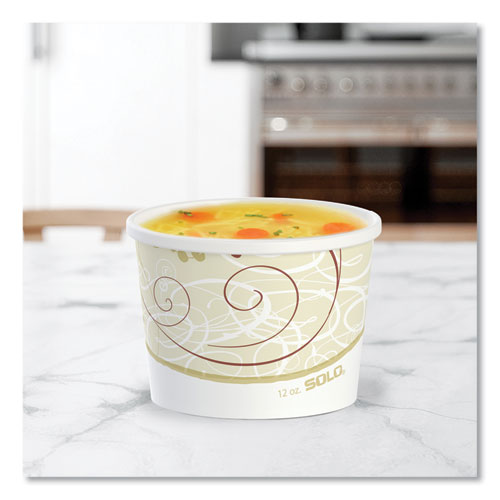 Image of SOLO® Double Poly Paper Food Containers, 12 oz, 3.6" Diameter x 3.3" h, Symphony Design, 25/Pack, 20 Packs/Carton