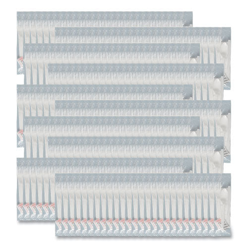 Image of SOLO® Regal Mediumweight Cutlery Kit, Individually Wrapped, Fork/Knife/Napkin/Spoon/Salt/Pepper, Plastic, White, 750/Carton