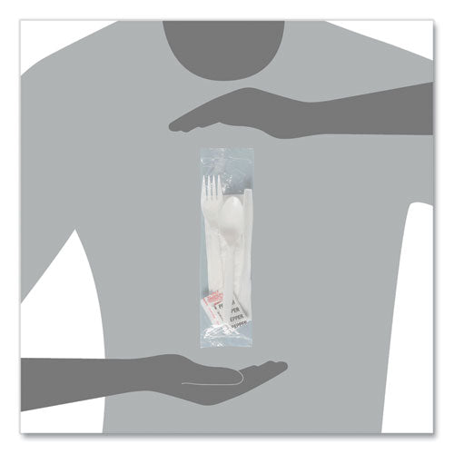 Image of SOLO® Regal Mediumweight Cutlery Kit, Individually Wrapped, Fork/Knife/Napkin/Spoon/Salt/Pepper, Plastic, White, 750/Carton