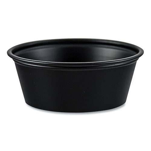 Image of SOLO® Portion Containers, 1.5 oz, Plastic, Black, 250/Bag, 10 Bags/Carton