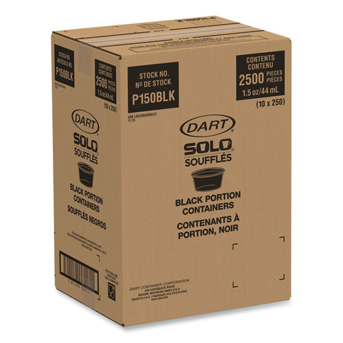 Image of SOLO® Portion Containers, 1.5 oz, Plastic, Black, 250/Bag, 10 Bags/Carton