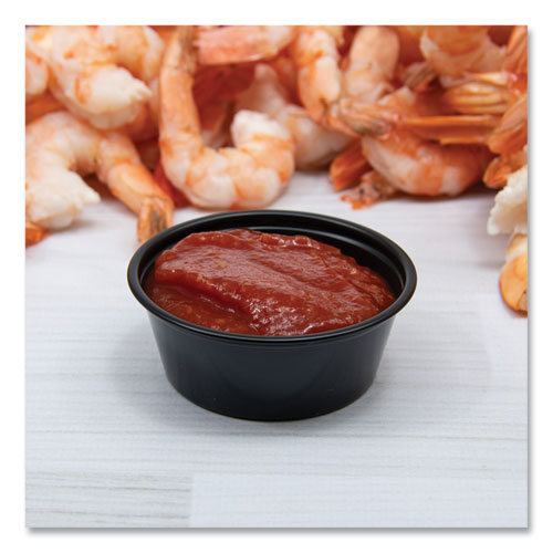 Image of SOLO® Portion Containers, 1.5 oz, Plastic, Black, 250/Bag, 10 Bags/Carton