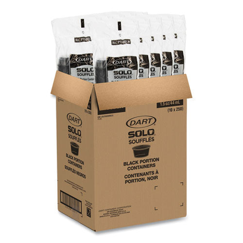 Image of SOLO® Portion Containers, 1.5 oz, Plastic, Black, 250/Bag, 10 Bags/Carton